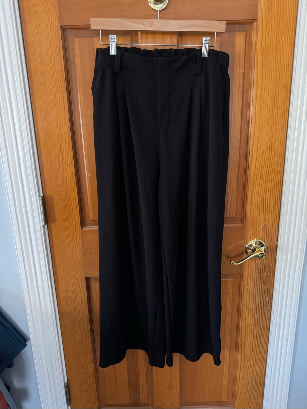 HALARA Waffle Knit Black Wide Leg Trousers for Women